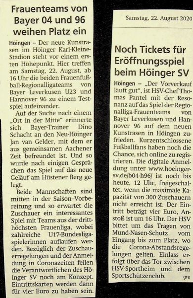 2020-08-22-Einweihung-Kunstrasen-mit-Bayer-Leverkusen-gegen-Hannover-96-Frauen-Vorberichte